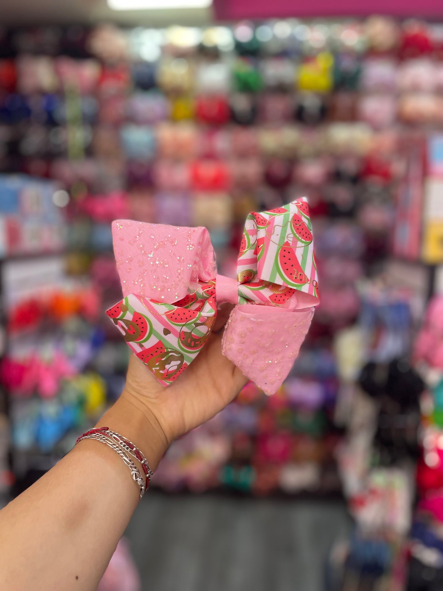Moño Estampado Con Lentejuela- Los Moños De Kari