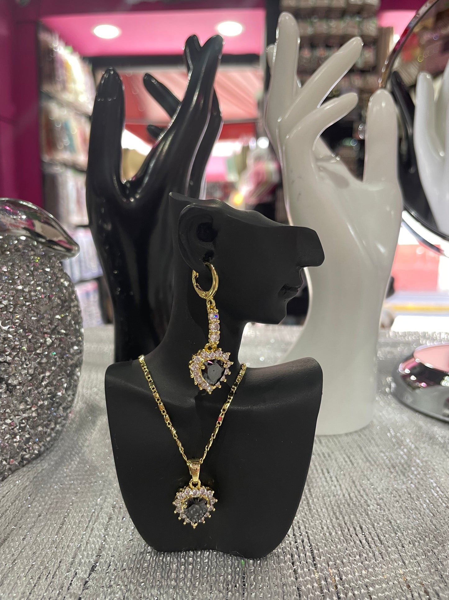 Juego de collar y aretes con dije de Corazón - Bling Bling