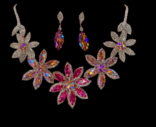 Juego de collar y aretes (naranja/rosa)