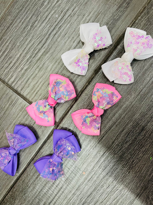 Moño Con Tul Y Lentejuela(Par) - Los Moños De Kari