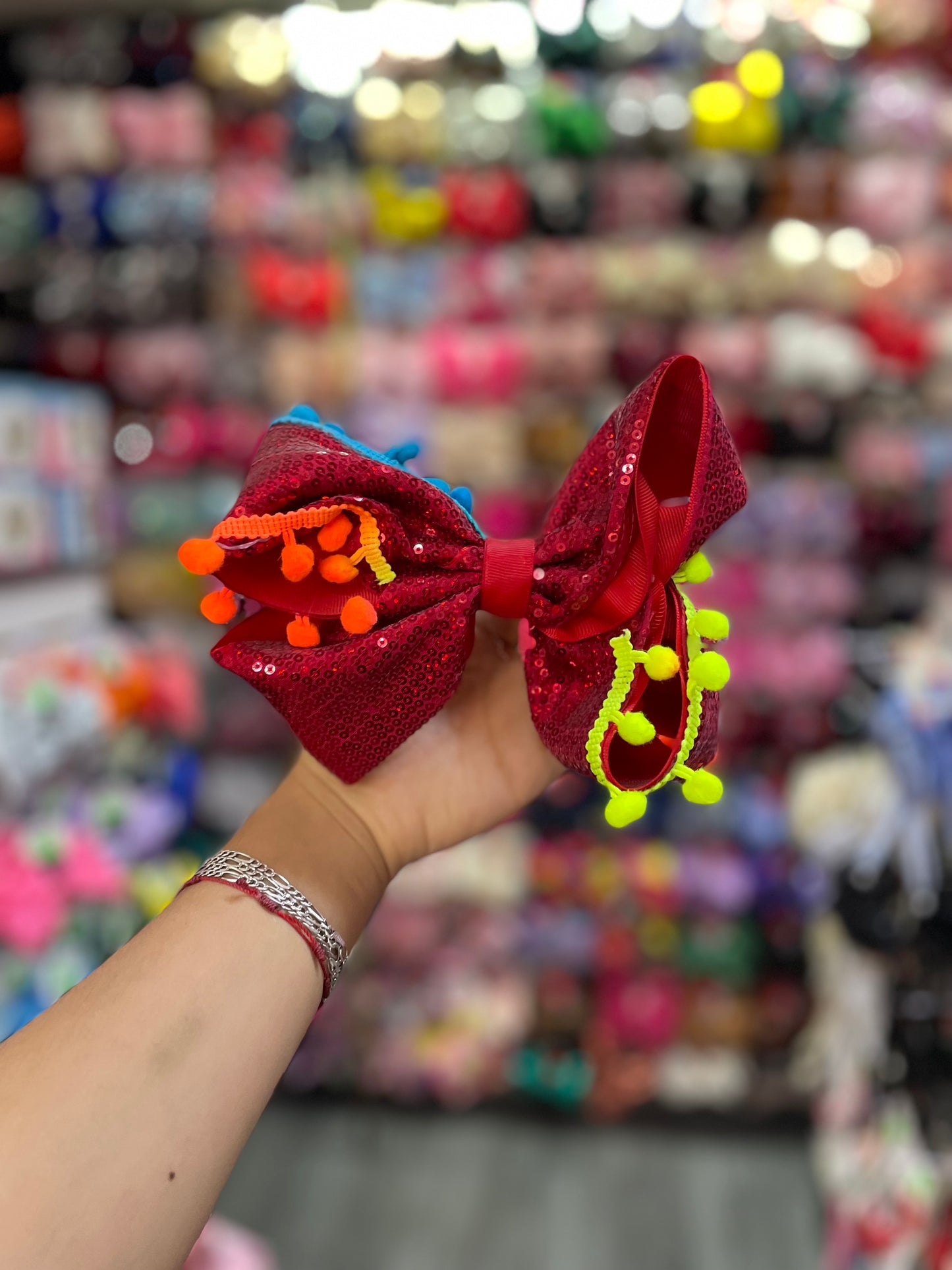 Moño De Lentejuela Con Detalles De Colores - Los Moños De Kari