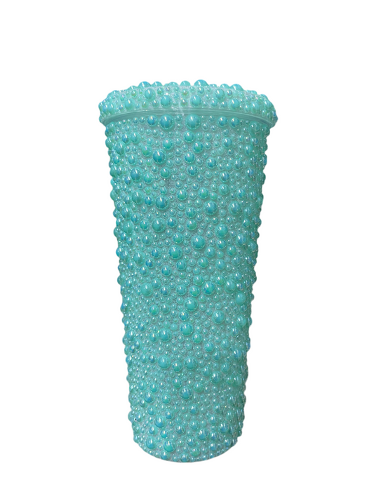 Vaso decorado de con perlas - Queen cosmetics