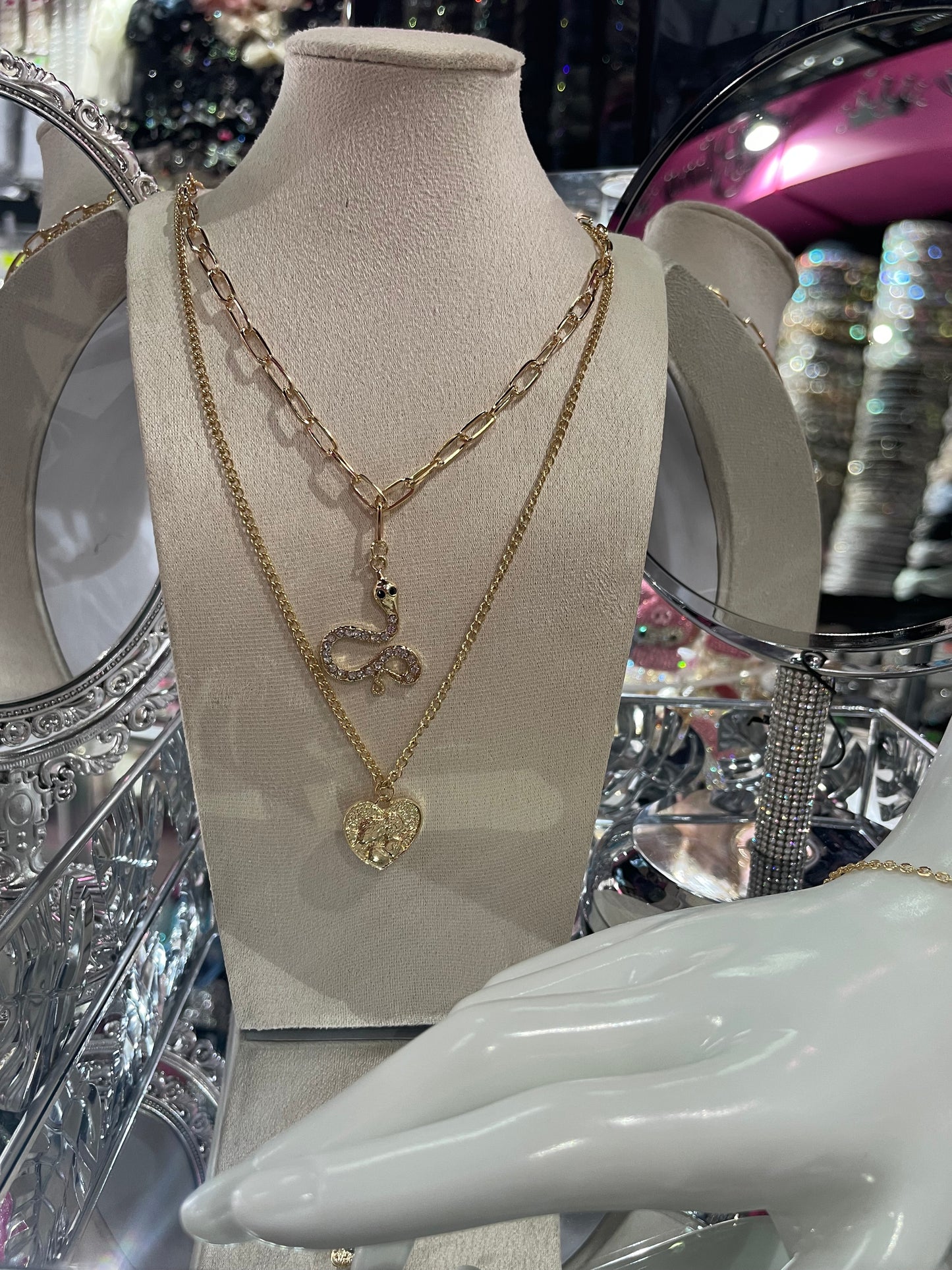 Collar doble cadena dorado con dije de Serpiente - Bling Bling