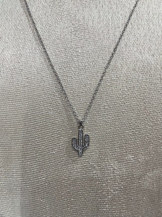 Collar de Zirconia con dije de Cactus - Bling Bling