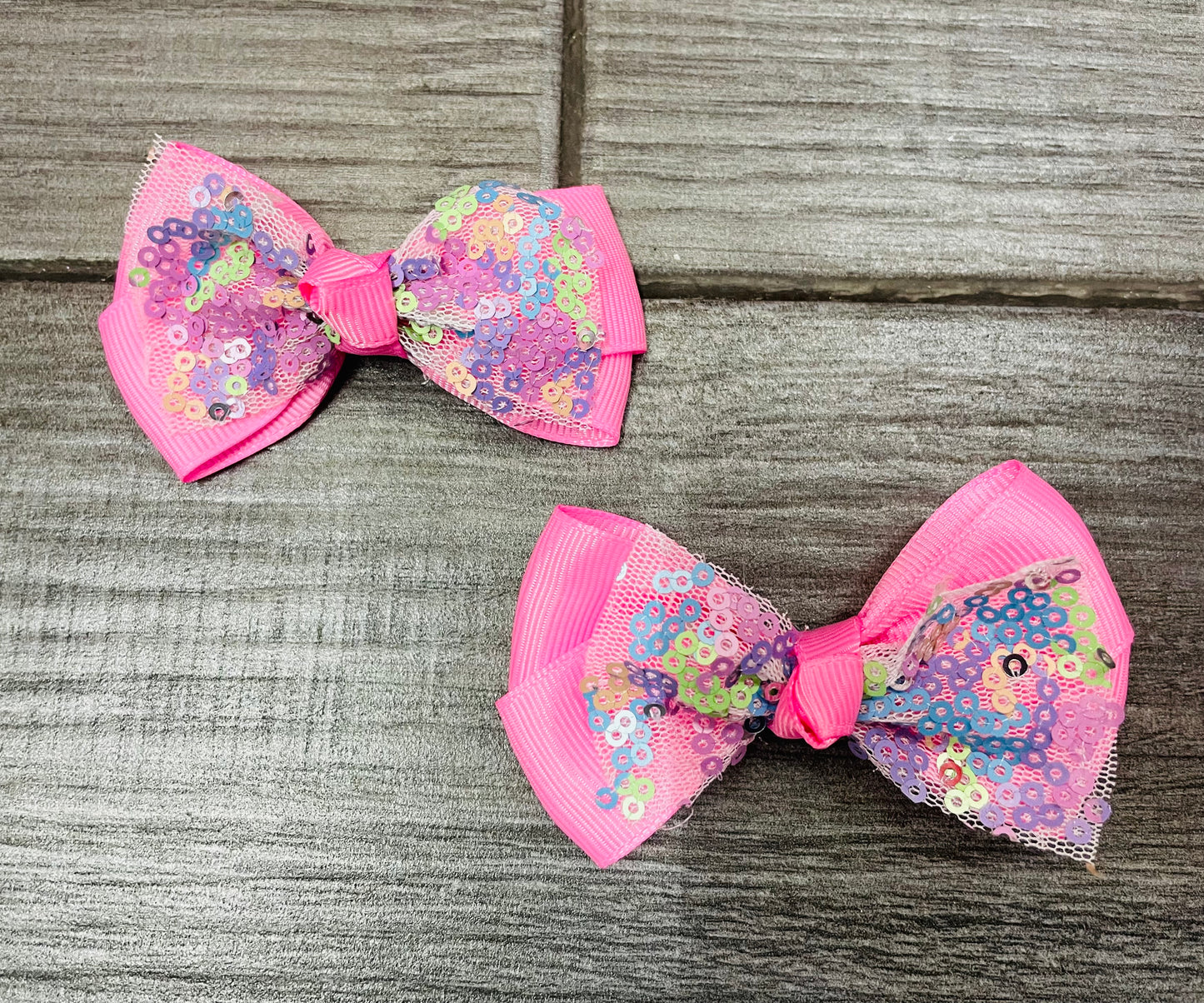 Moño Con Tul Y Lentejuela(Par) - Los Moños De Kari