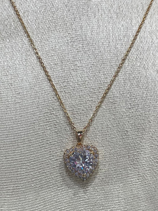 Collar de Zirconia con dije de Corazón y Piedra Grande - Bling Bling