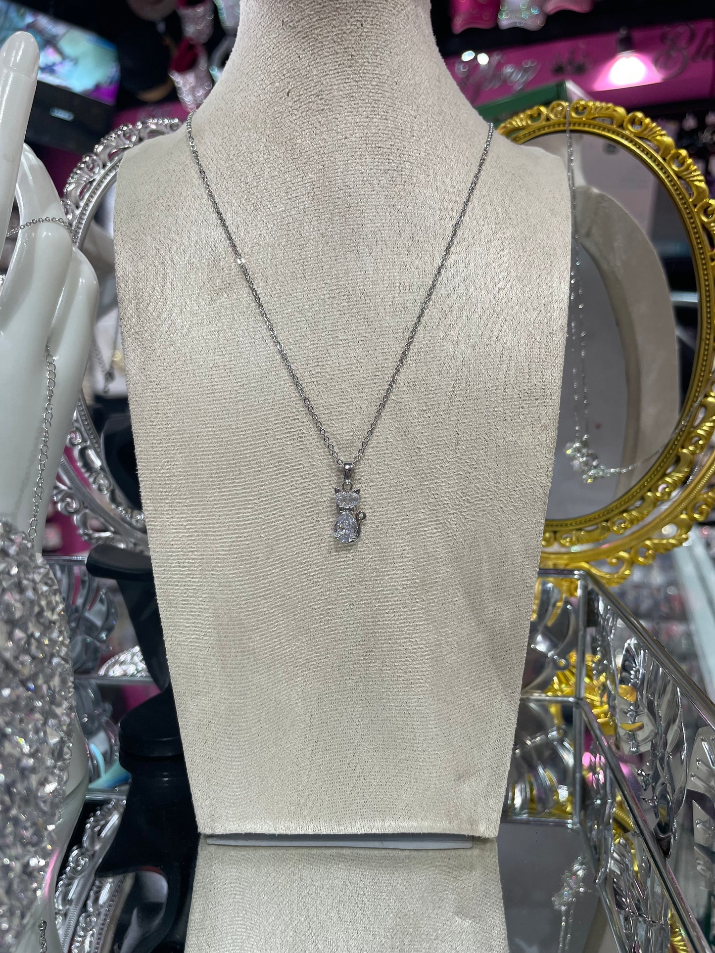 Collar de Zirconia con dije de Gato - Bling Bling