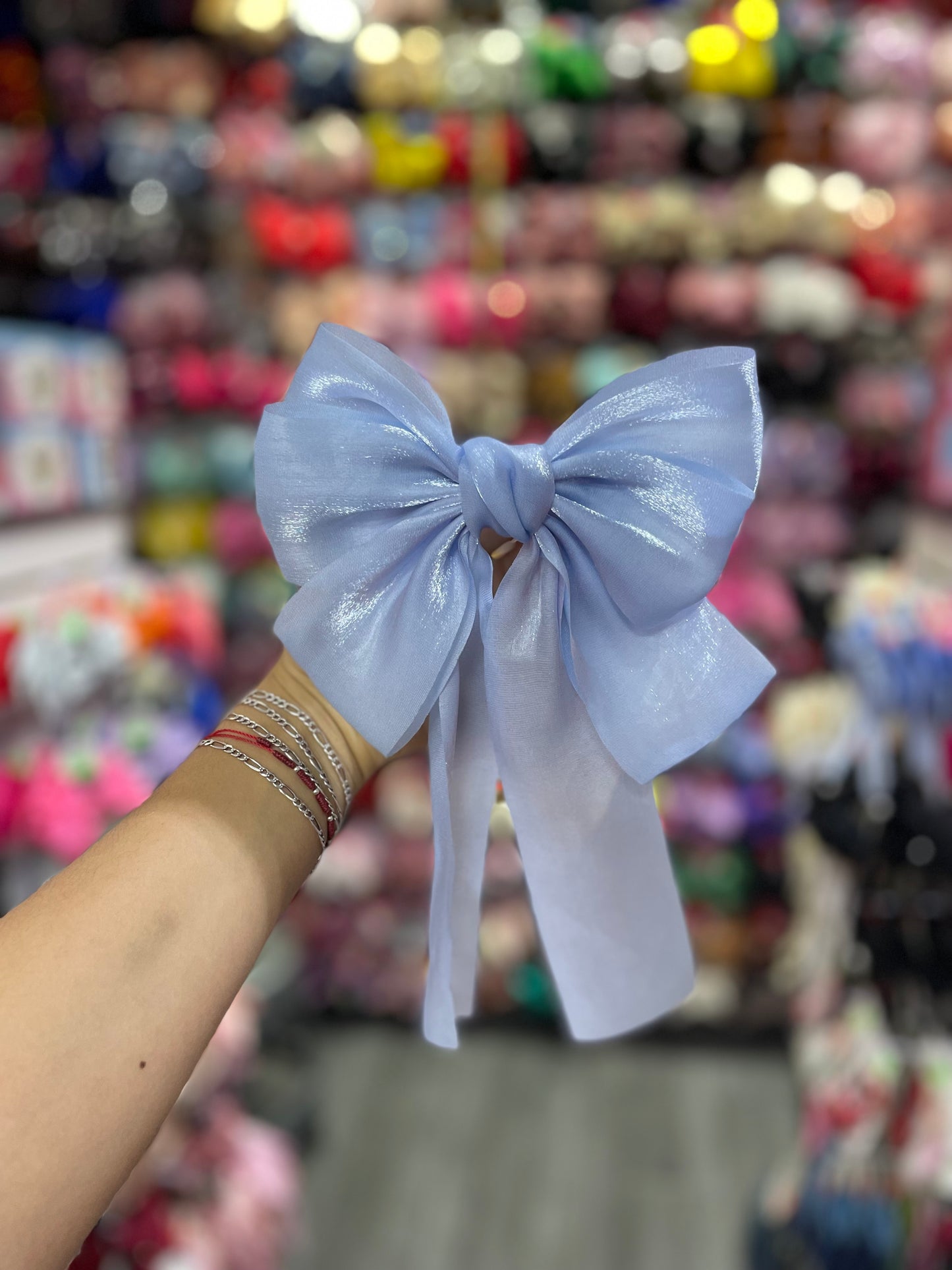 Moño Doble Organza Con Brillo - Los Moños De Kari
