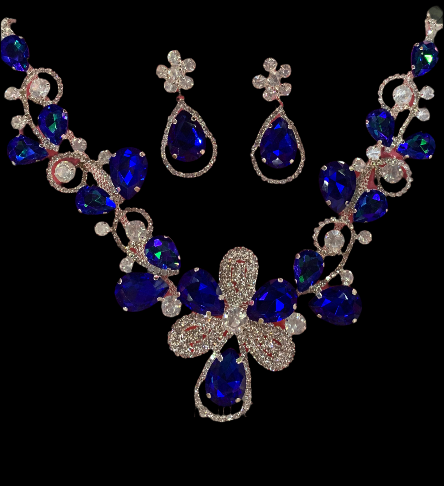 Juego de collar y aretes (azul)