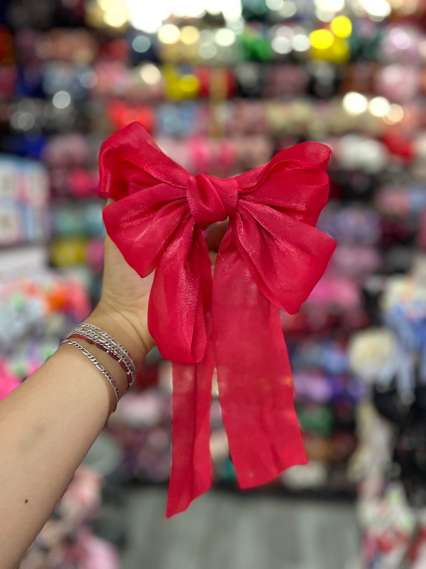 Moño Doble Organza Con Brillo - Los Moños De Kari