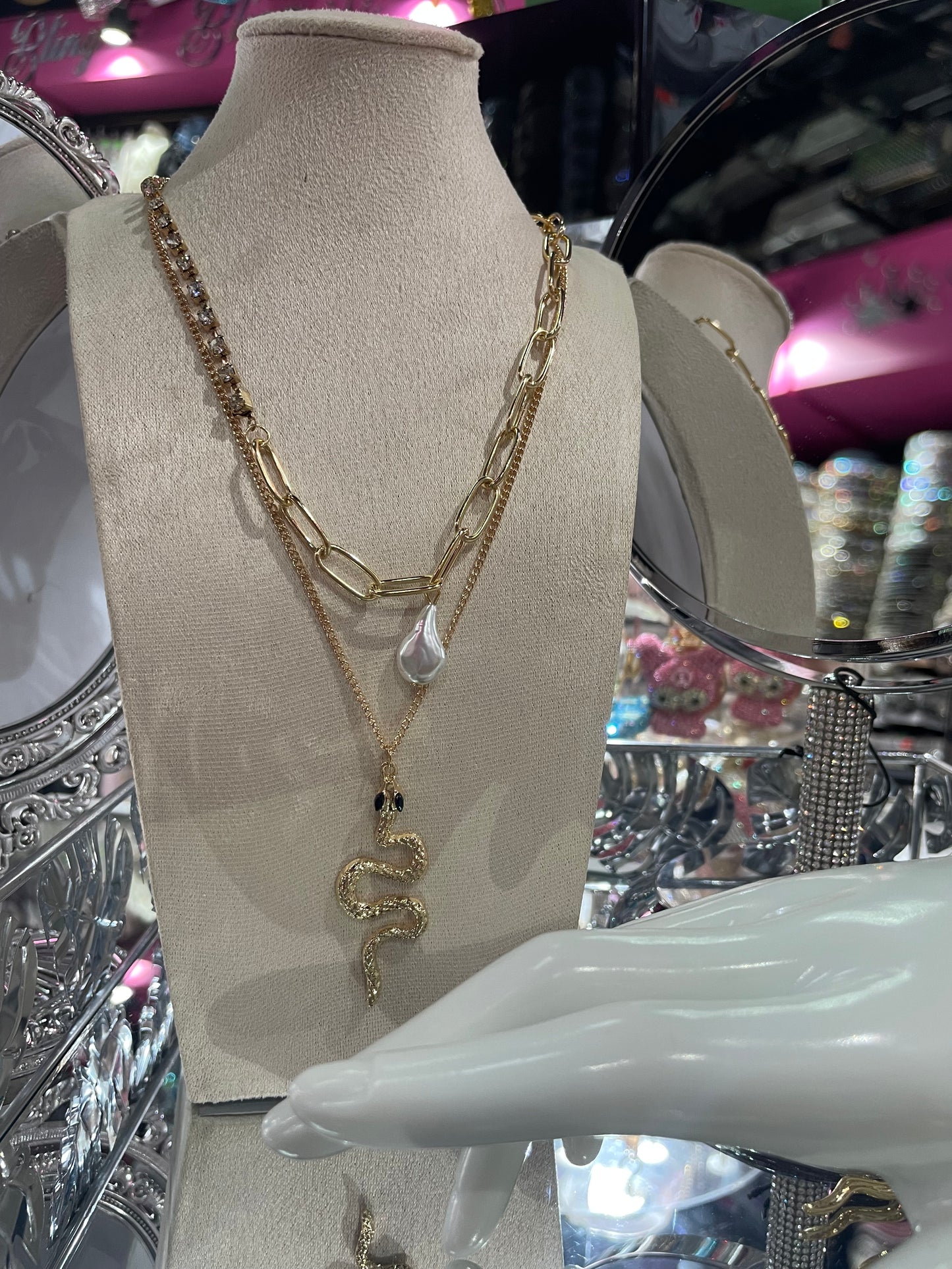 Collar doble cadena dorado con dije de Serpiente - Bling Bling