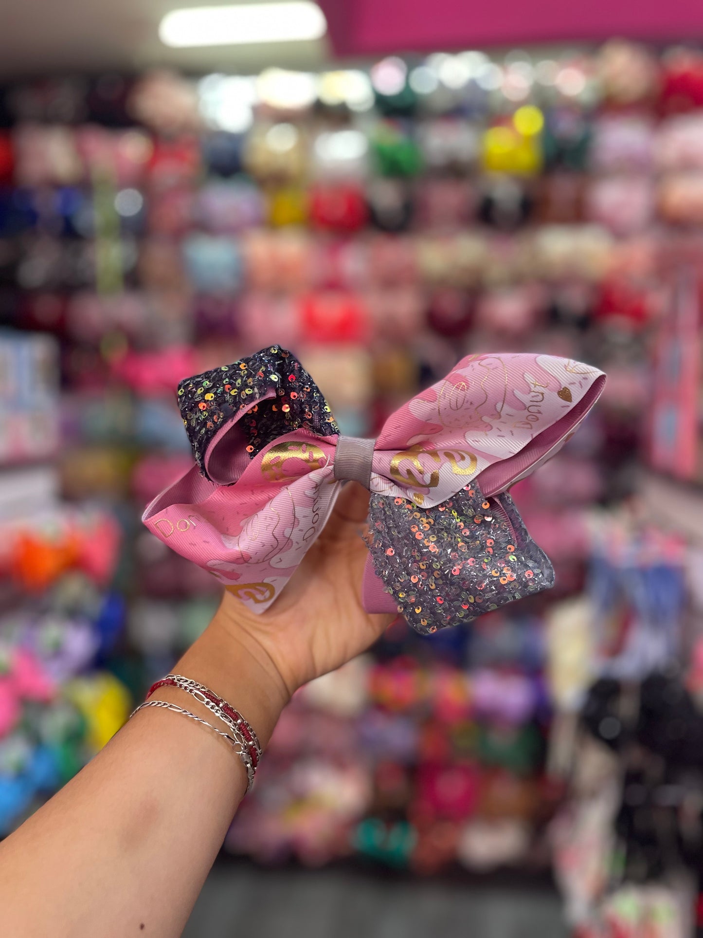 Moño Estampado Con Lentejuela- Los Moños De Kari