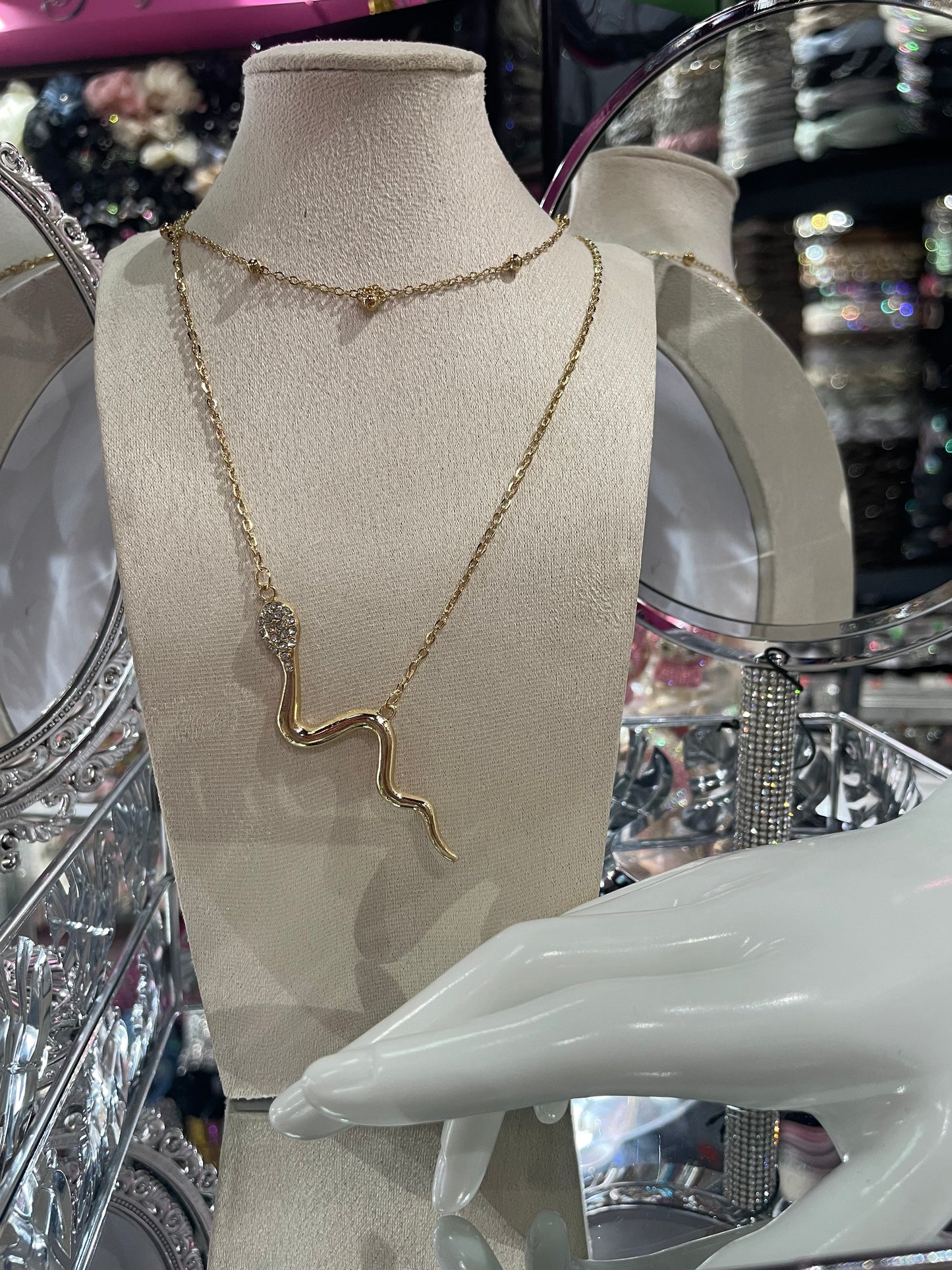 Collar doble cadena dorado con dije de Serpiente - Bling Bling