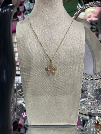 Collar de Zirconia con dije de Flor Dorada - Bling Bling