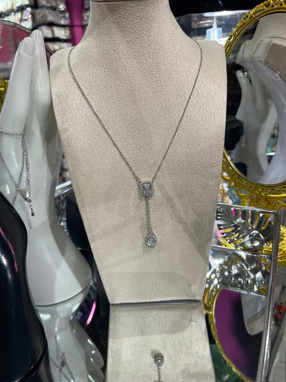 Collar de Zirconia con dije Cuadrado y dije de Gota - Bling Bling