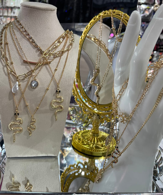 Collar doble cadena dorado con dije de Serpiente - Bling Bling