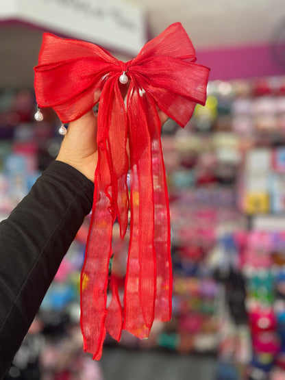 Moño De Organza Con Brillo - Los Moños De Kari