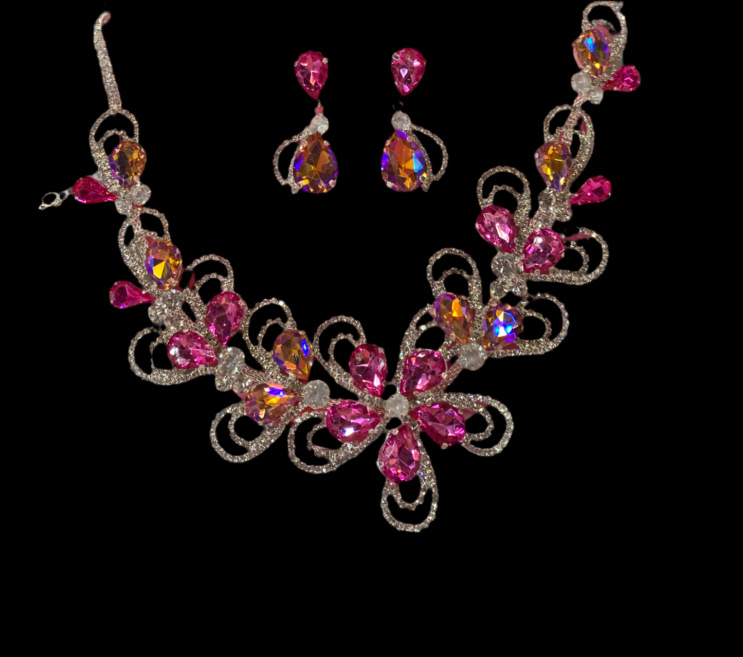 Juego de collar y aretes (naranja/rosa)