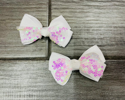 Moño Con Tul Y Lentejuela(Par) - Los Moños De Kari