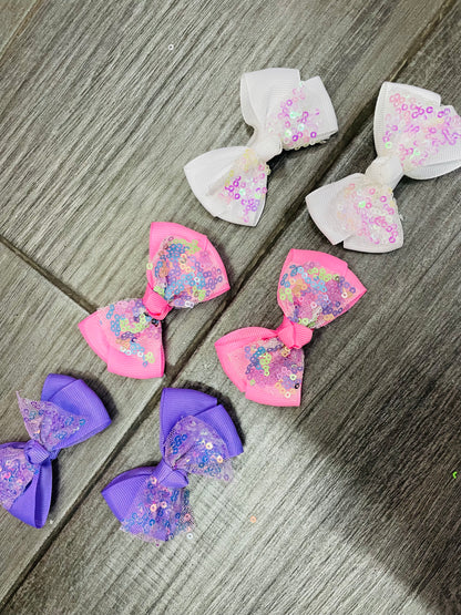 Moño Con Tul Y Lentejuela(Par) - Los Moños De Kari