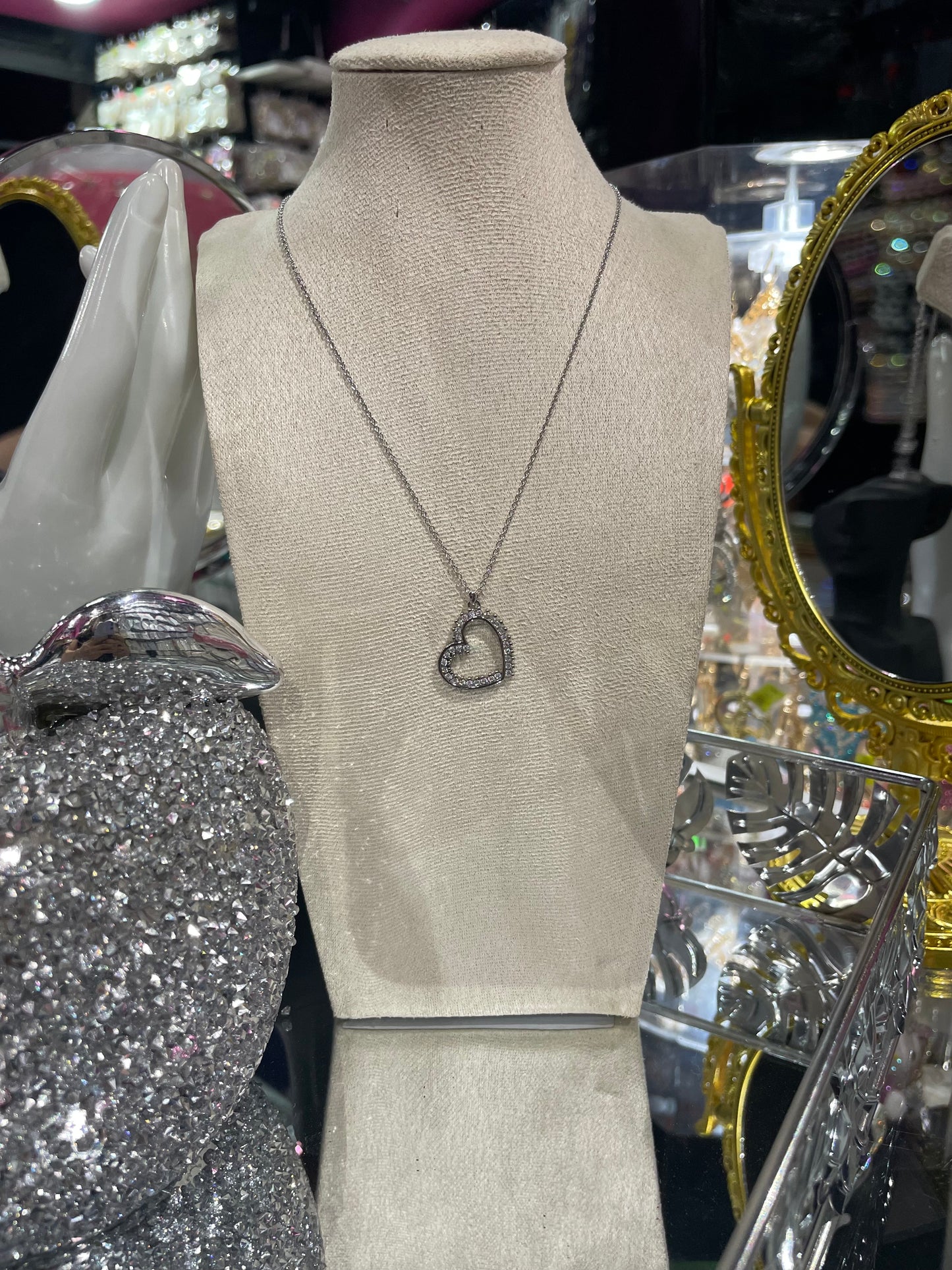 Collar de Zirconia con dije de Corazón Colgante en Plateado - Bling Bling