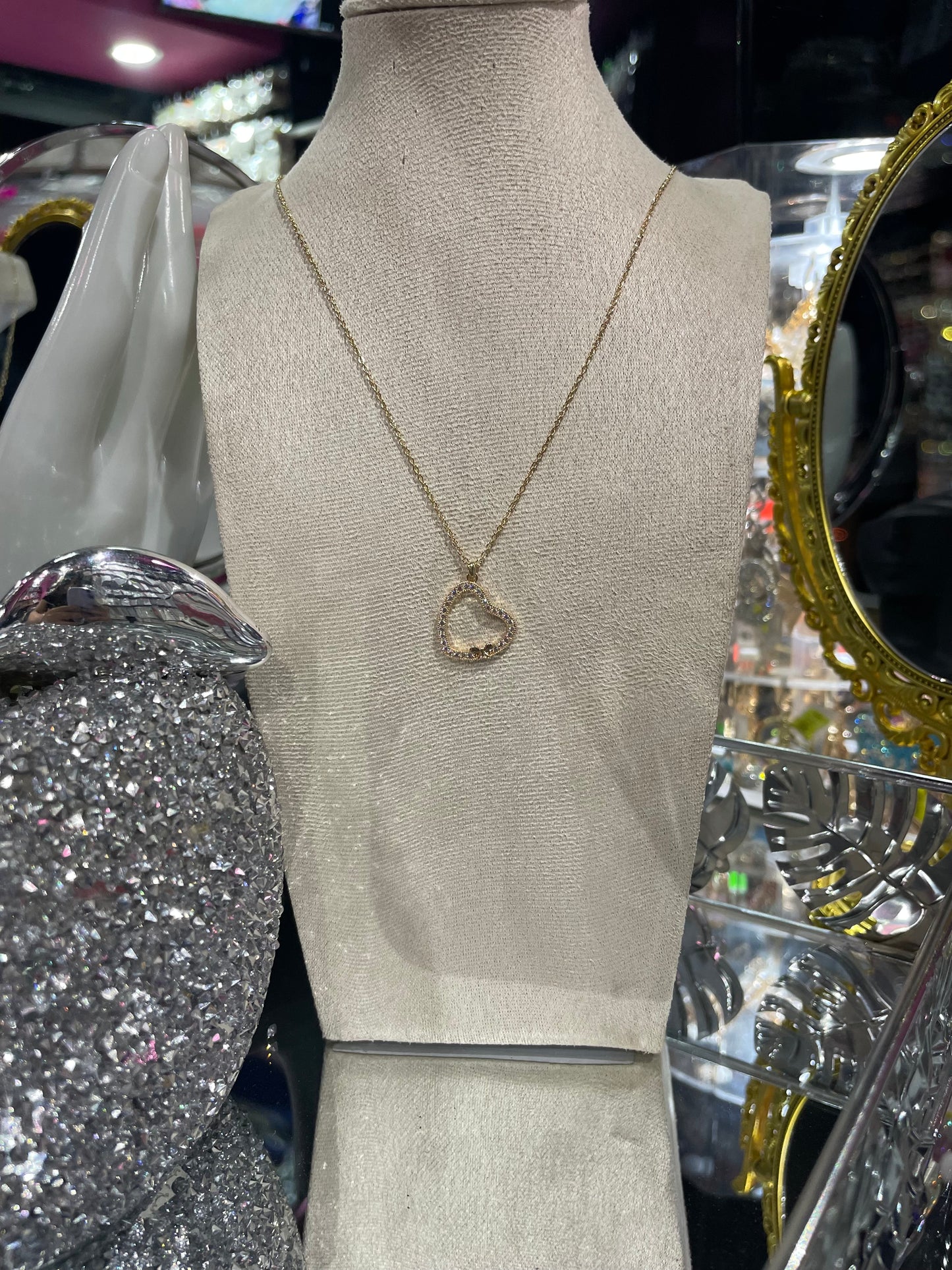 Collar de Zirconia con dije de Corazón Colgante en Dorado - Bling Bling