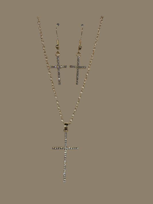 Aretes y collar de cruz set - Bling Bling