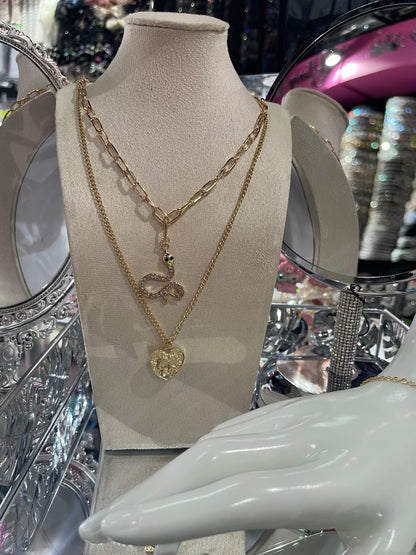 Collar doble cadena dorado con dije de Serpiente - Bling Bling