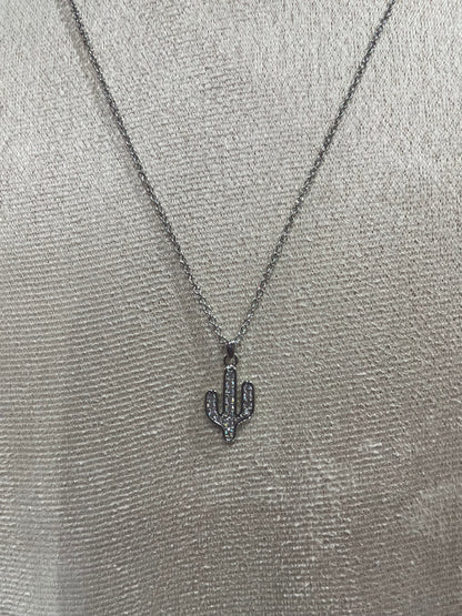 Collar de Zirconia con dije de Cactus - Bling Bling