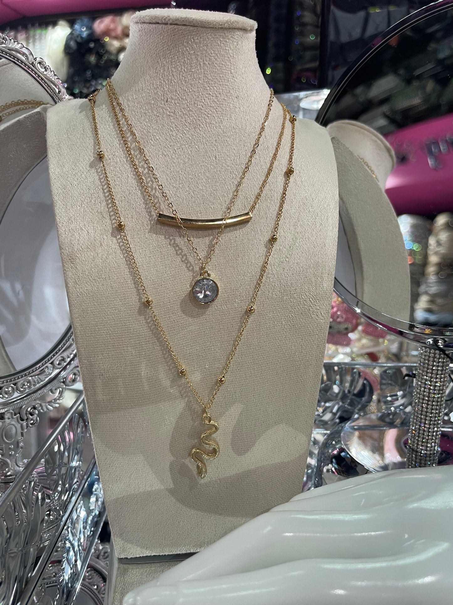 Collar doble cadena dorado con dije de Serpiente - Bling Bling