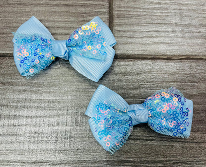 Moño Con Tul Y Lentejuela(Par) - Los Moños De Kari