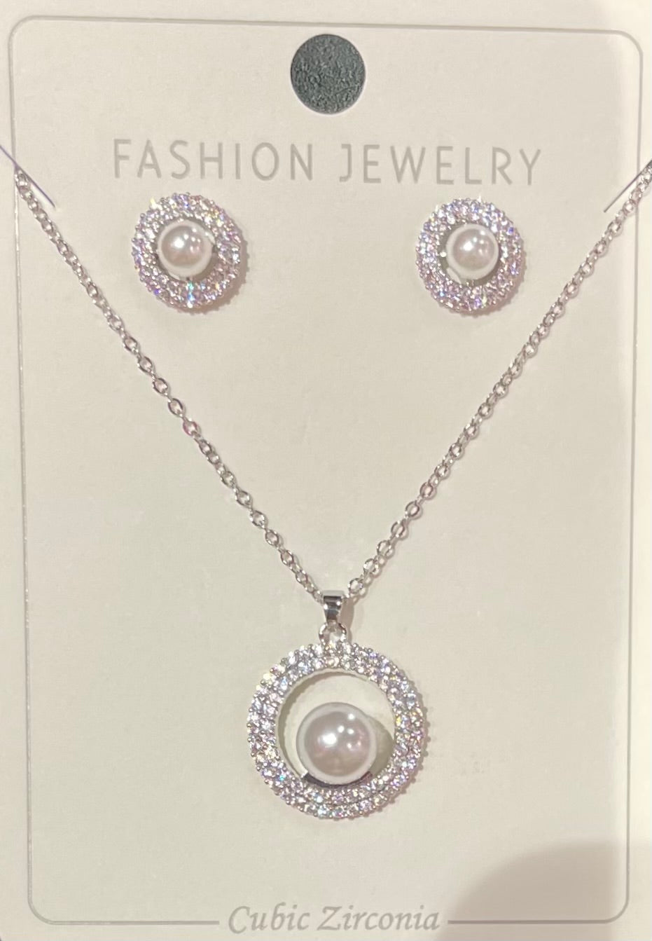 Conjunto de Collar y Aretes con Zirconia Brillante y Perla - Bling Bling