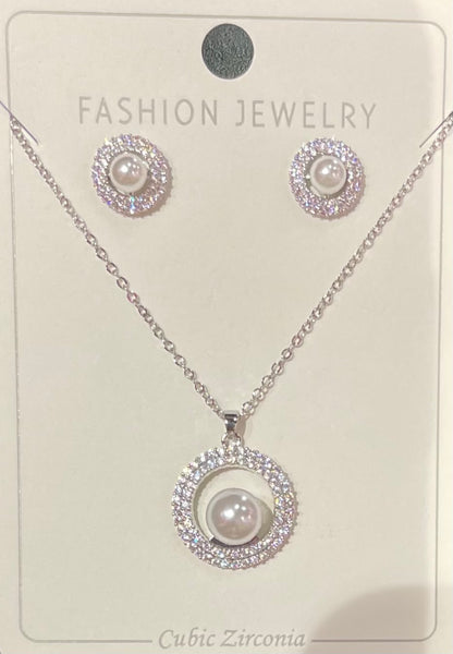 Conjunto de Collar y Aretes con Zirconia Brillante y Perla - Bling Bling