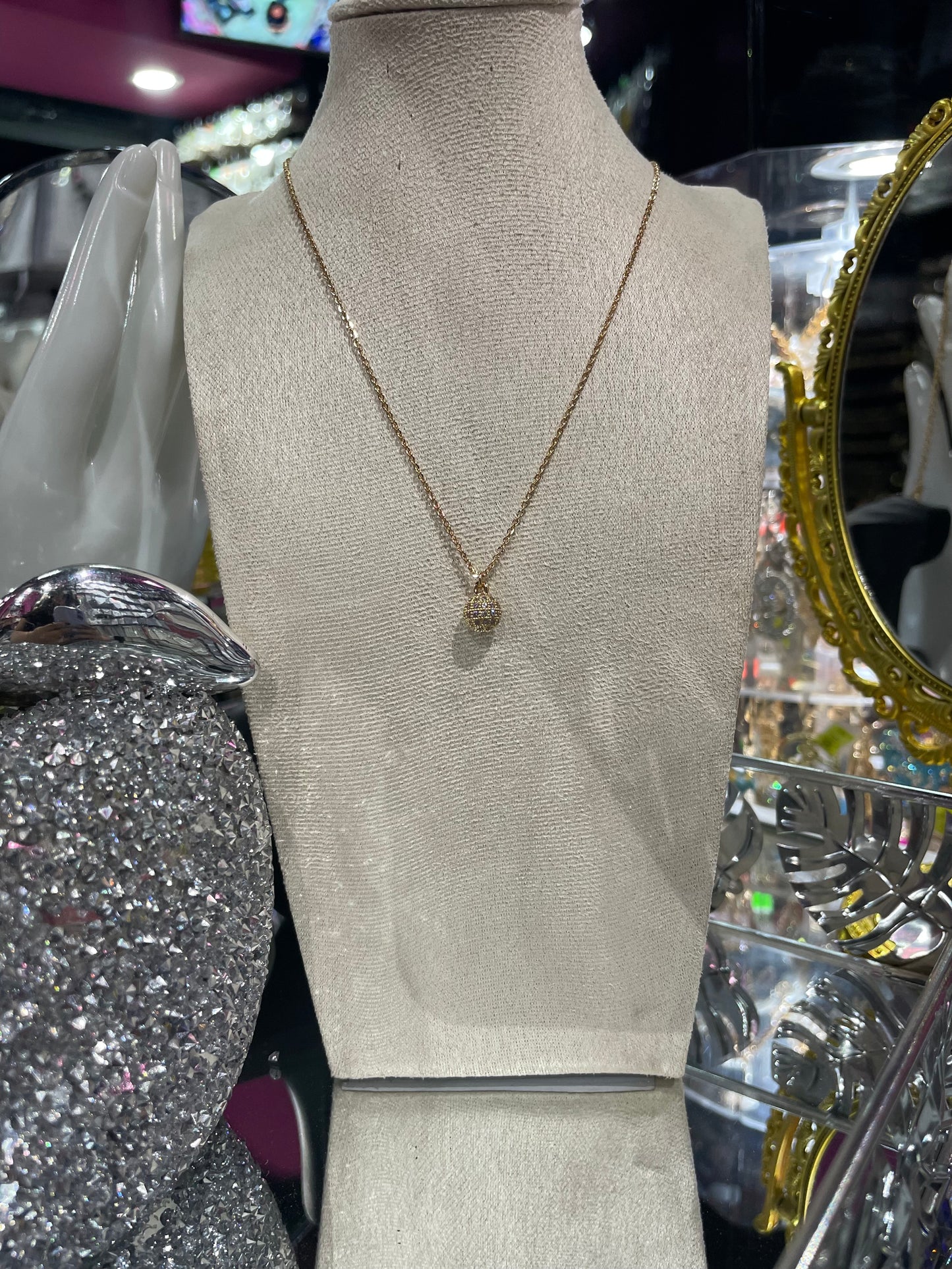 Collar de Zirconia con dije de  Esfera Brillante - Bling Bling