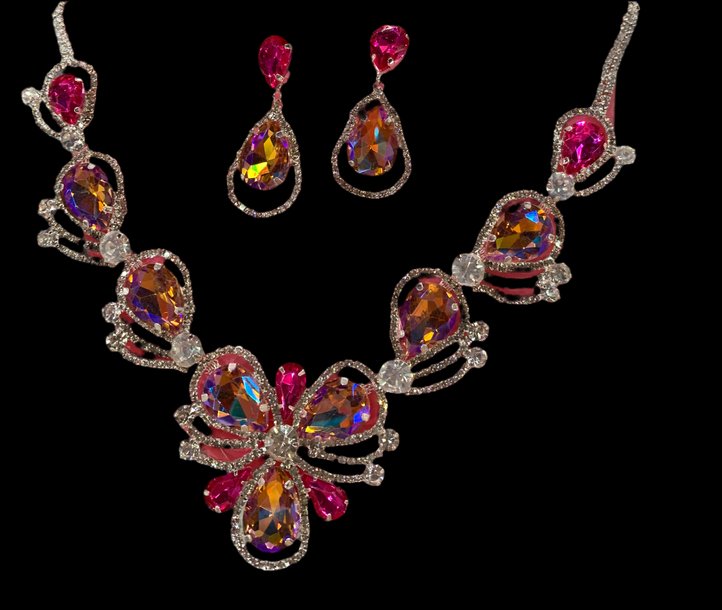 Juego de collar y aretes (naranja/rosa)