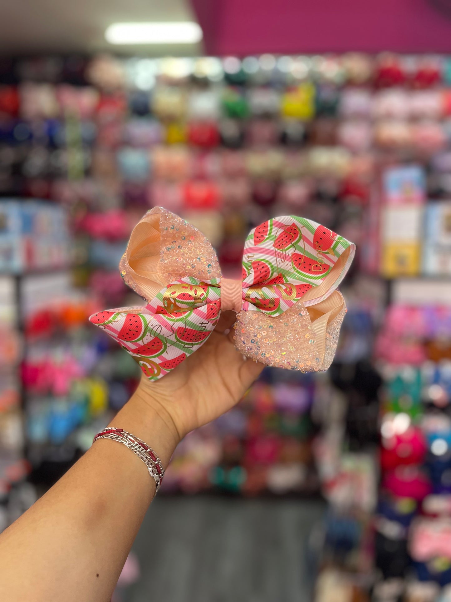 Moño Estampado Con Lentejuela- Los Moños De Kari