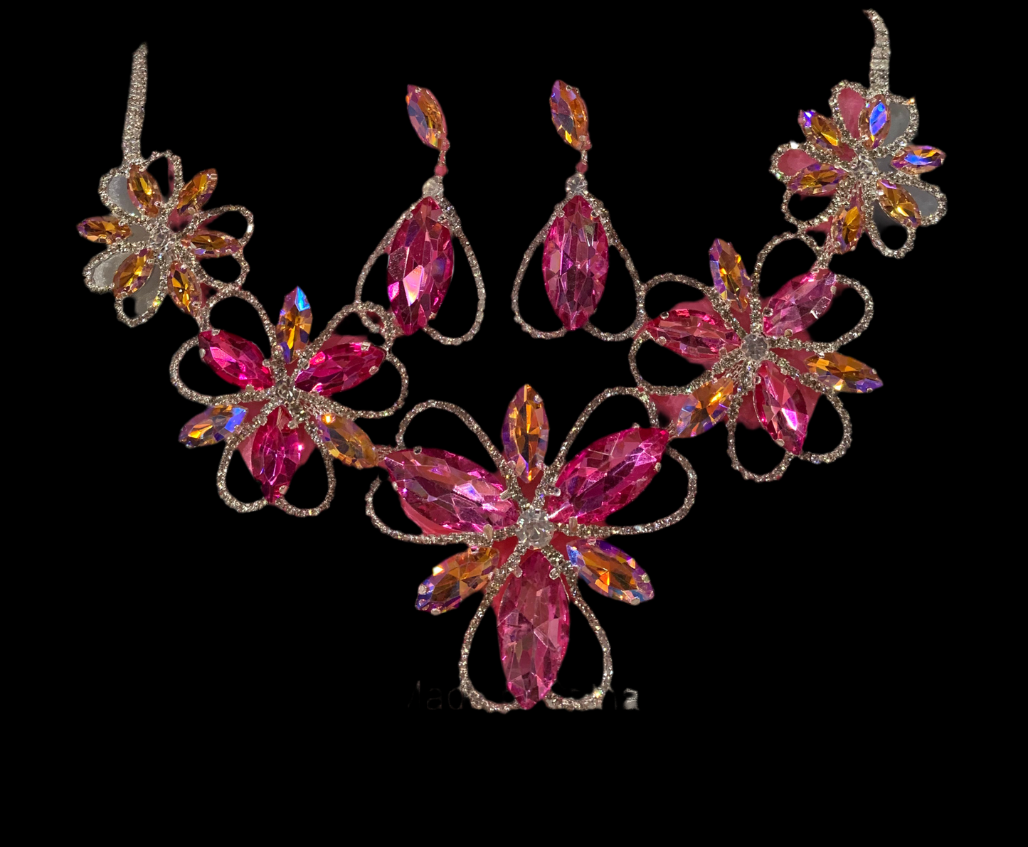 Juego de collar y aretes (naranja/rosa)