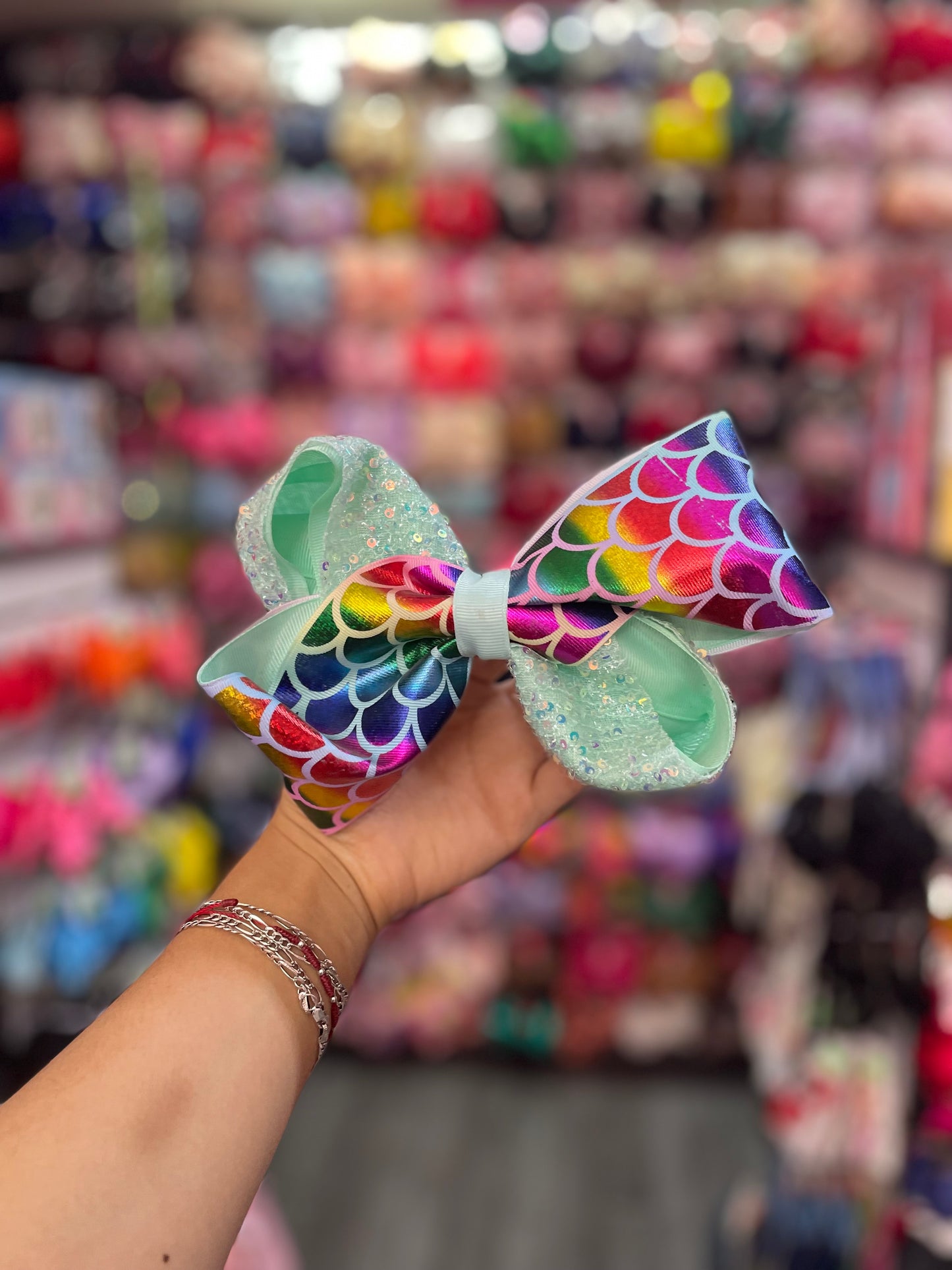 Moño Estampado Con Lentejuela- Los Moños De Kari