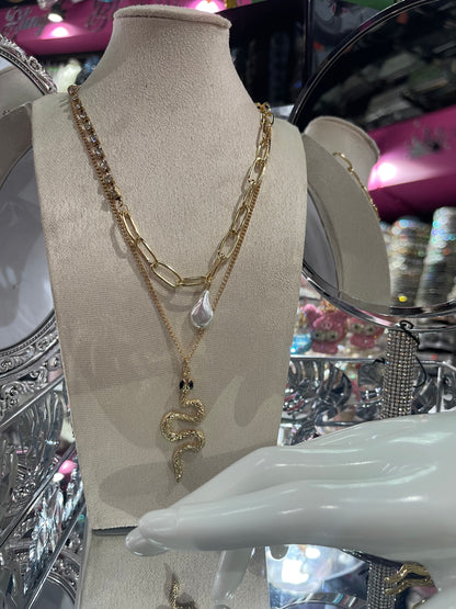 Collar doble cadena dorado con dije de Serpiente - Bling Bling