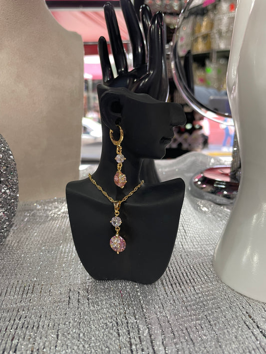 Juego de collar y aretes con dije en forma Circular - Bling Bling