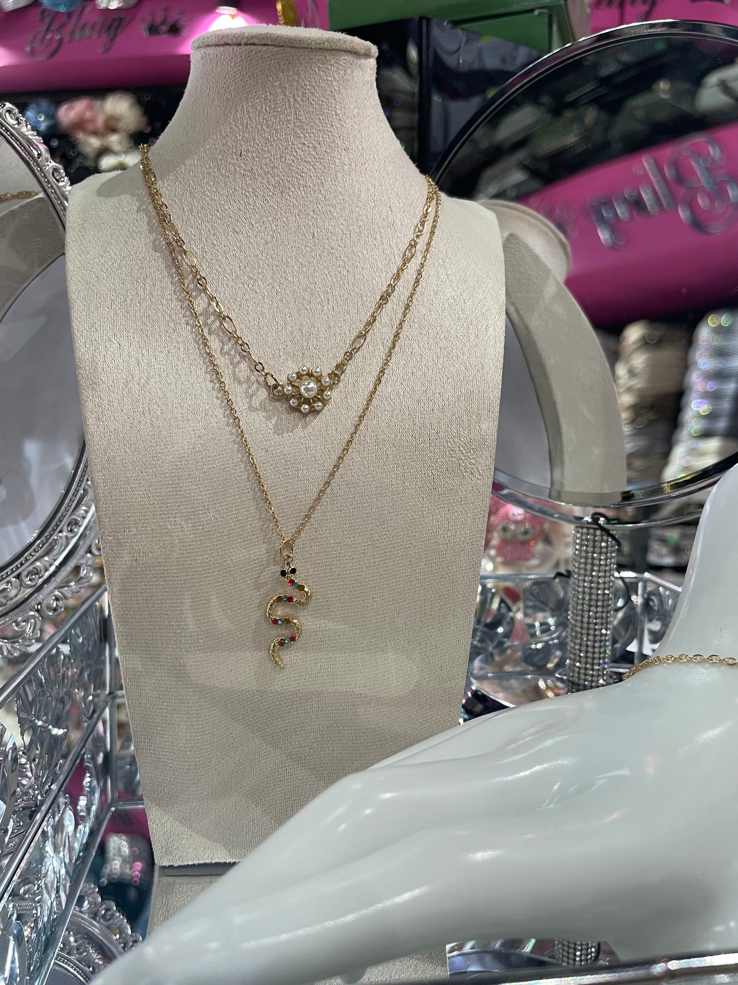 Collar doble cadena dorado con dije de Serpiente - Bling Bling