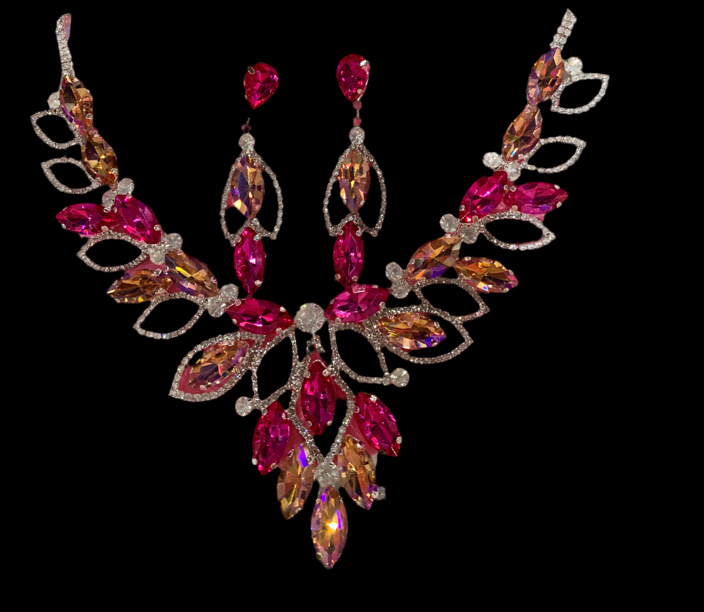 Juego de collar y aretes (naranja/rosa)