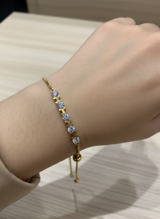 Pulsera de acero inoxidable en color dorado - cristal