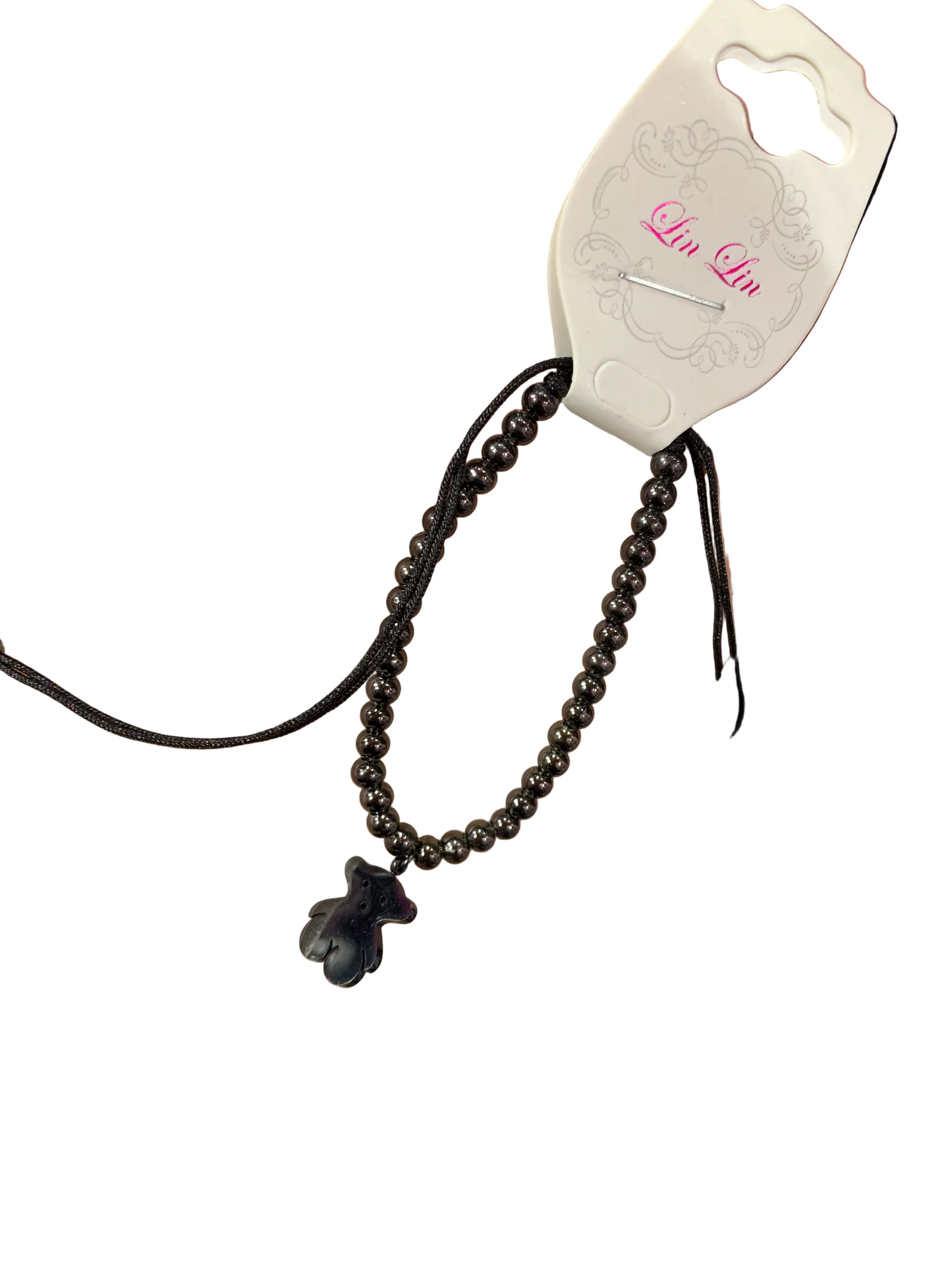 Pulsera de perlas negras , ajustable de hilo - cristal