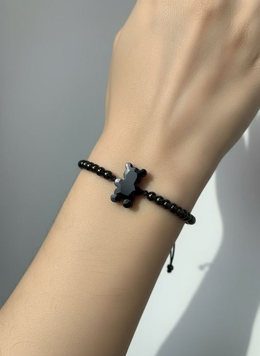 Pulsera de perlas negras , ajustable de hilo - cristal