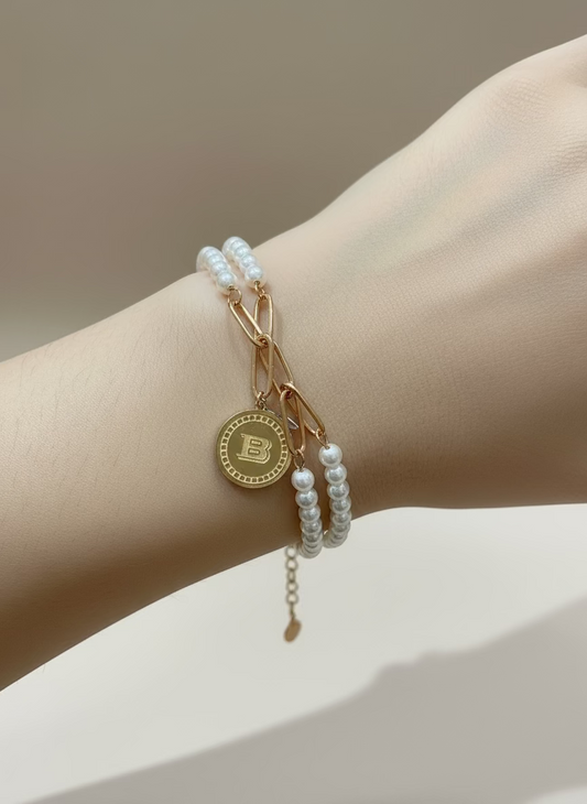 Pulsera de Perlas (fantasía) y acero inoxidable - cristal